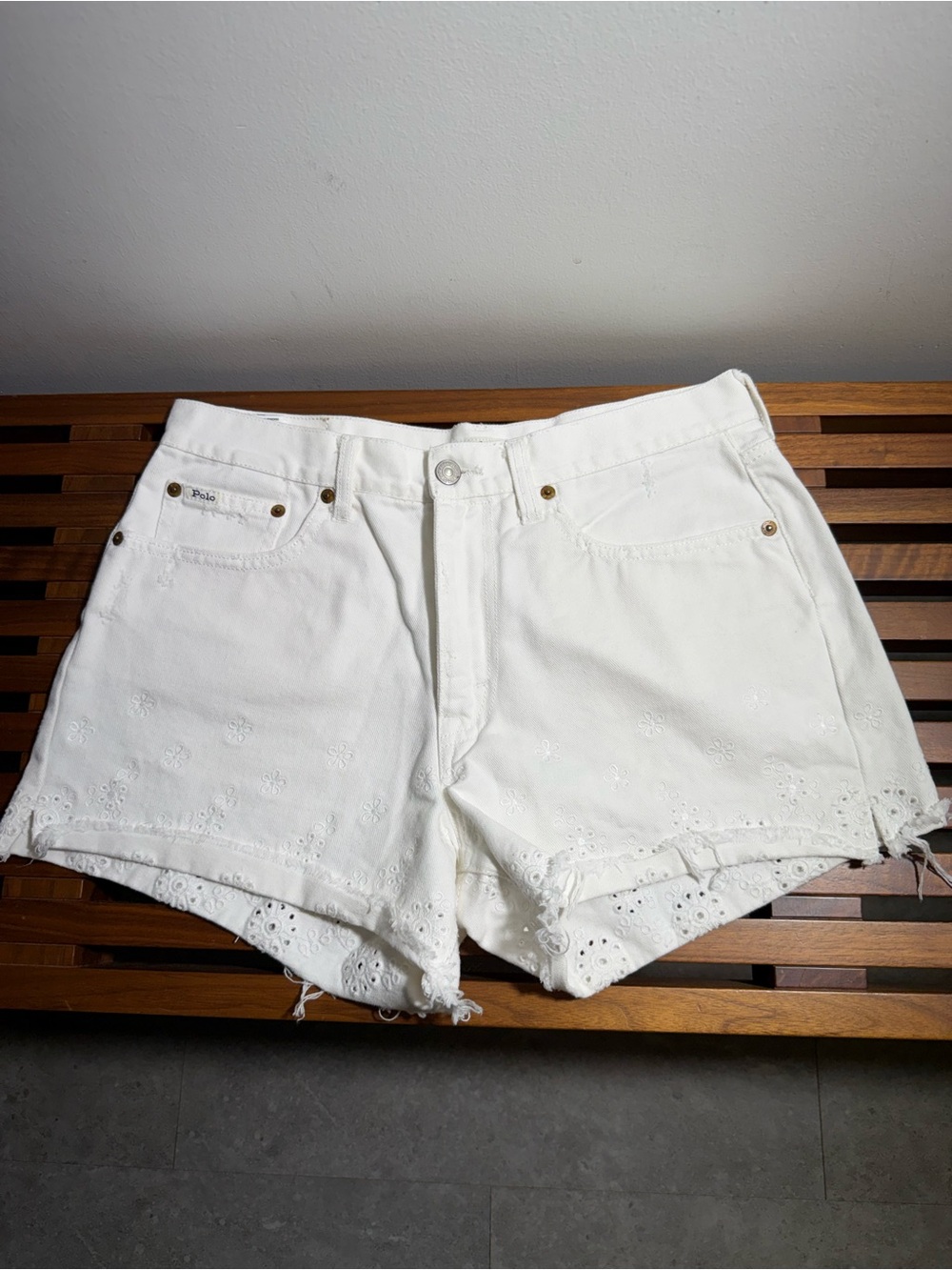 Polo by Ralph Lauren White Eyelet Denim Cutoff Shorts